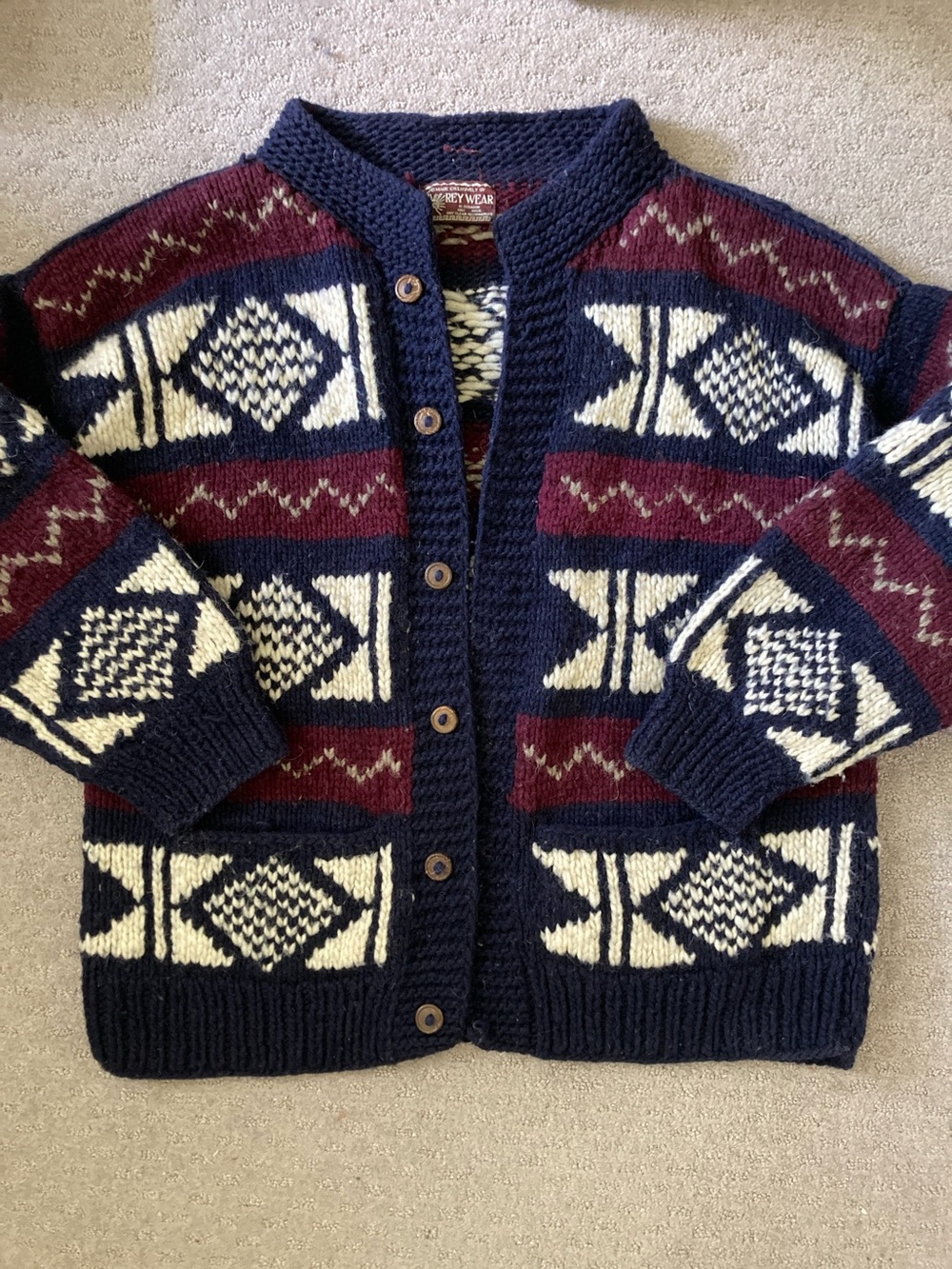 Vtg '90s Rey Wear handmade wool cardigan, OS.